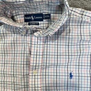 Ralph Lauren XL Classic Fit Plaid Button Down Long Sleeve‎ Shirt Pink and Blue